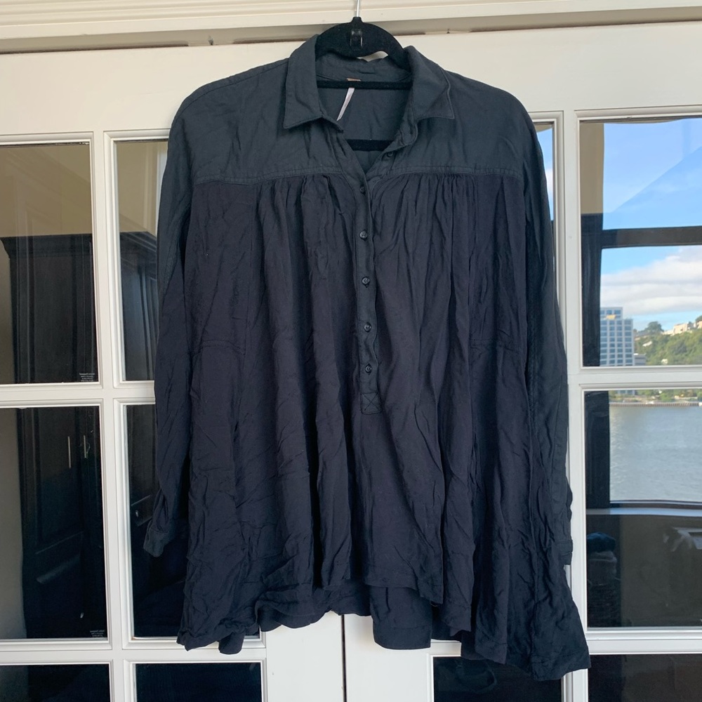 Free People Charcoal Oversized Button Up
